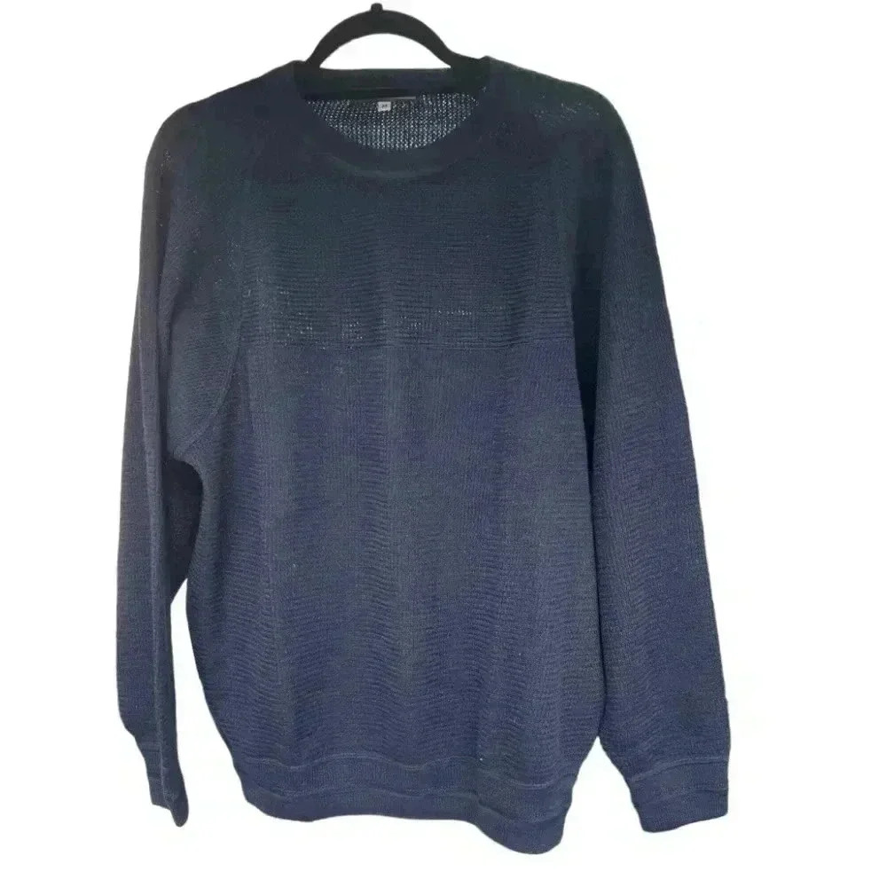 Rainforest crew neck sweater made in Peru blue medium alpaca tencel